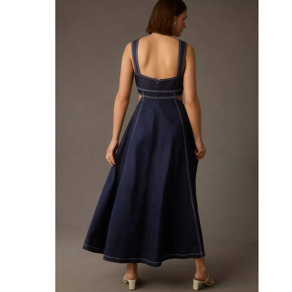 New Anthropologie Aureta Studio Corset Denim Cutout Dress $198  Medium 8/10 Blue - Picture 4 of 5